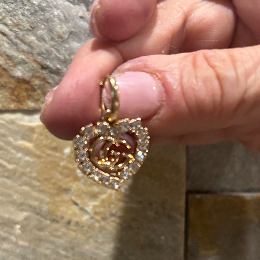 Gold & Crystal GG Heart Earrings - Picture 2 of 5